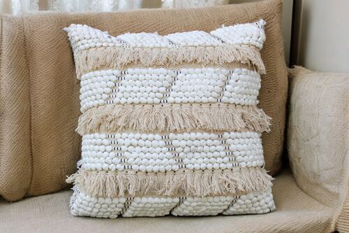 Natural & White Handwoven Pillow Cover