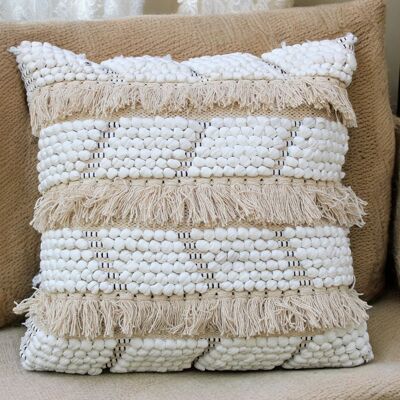 Natural & White Handwoven Pillow Cover