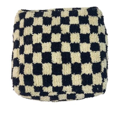 Checkerboard Moroccan wool square pouf
