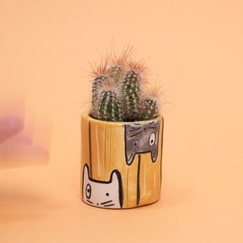 Petit planteur de chat en céramique moutarde fait à la main : Collection Lois et Lis 5