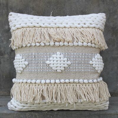 Natural & White Handwoven Cushion Cover