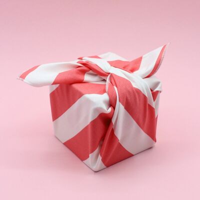Emballage Cadeau Furoshiki rose rayures blanches