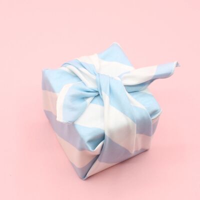 Confezione regalo Furoshiki blu a strisce bianche