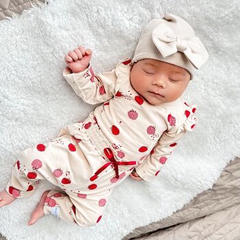 Bonnet nouveau-né bébé beige avec noeud | Mai Mai | 0-4 semaines 2