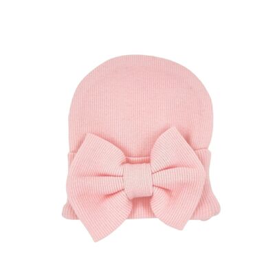 Baby-Neugeborenenmütze rosa mit Schleife | May Mays | 0-4 Wochen