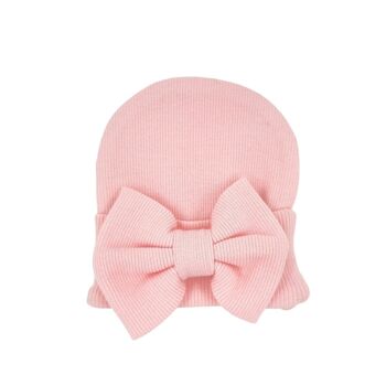 Bonnet nouveau-né bébé rose avec noeud | Mai Mai | 0-4 semaines 1