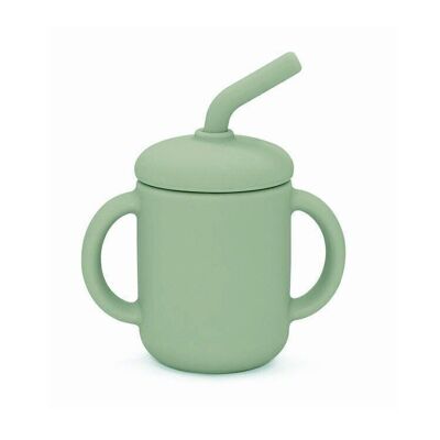 Silicone cup with straw cameo green