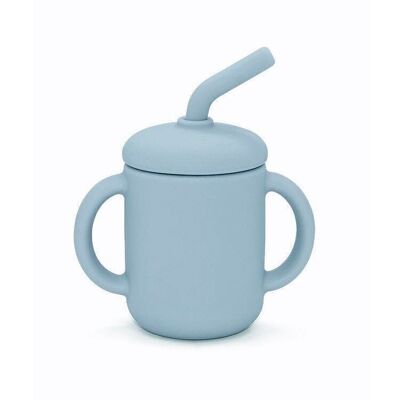 Silicone cup with straw stone blue