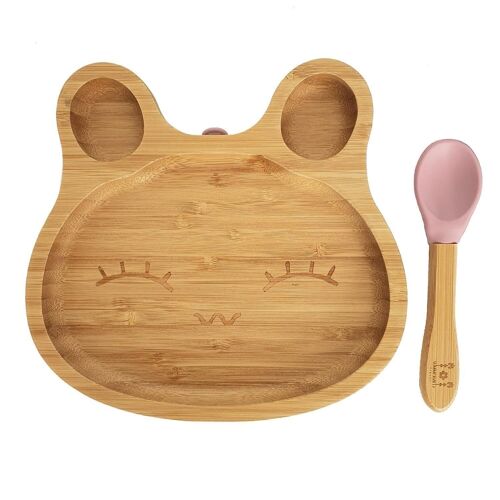 Kids bamboo tableware rabbit pale mauve