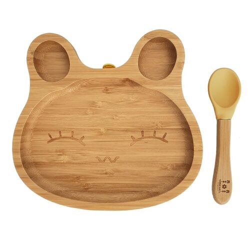 Kids bamboo tableware rabbit ochre