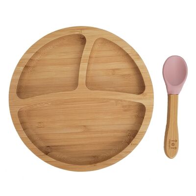 Kids bamboo tableware round pale mauve