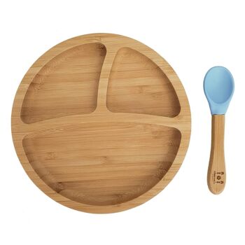 Vaisselle enfant bambou ronde pierre bleue 1