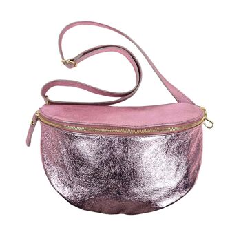 Grand sac ceinture en cuir italien métallisé pour femme. 1