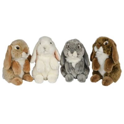 Peluche 4 lapins assortis marron, gris, blanc et beige