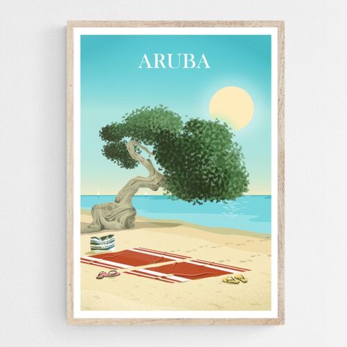 Poster Aruba Strand met Divi Divi Boom