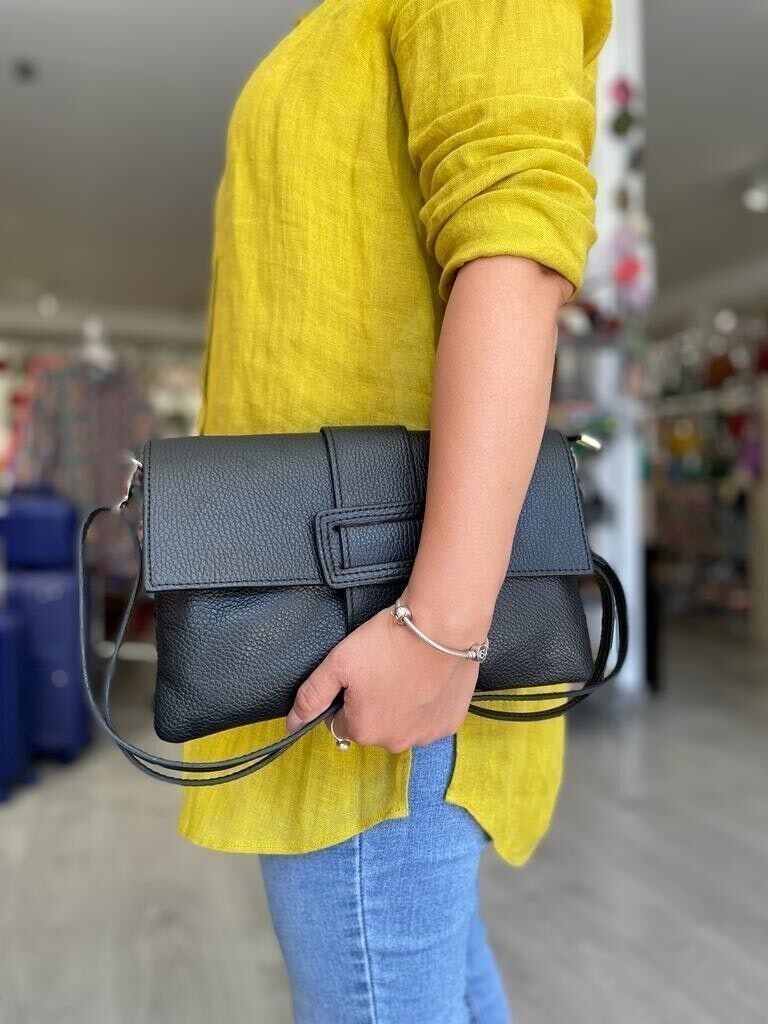 Leather Shoulder Bag with Decorative Buckle for Women