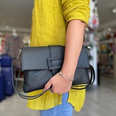 Leather Shoulder Bag with Decorative Buckle for Women