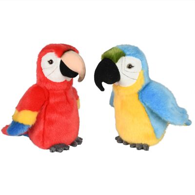 Couple de perroquets en peluche bleu et rouge