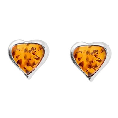 Large Amber Heart Studs