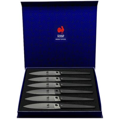 Box of 6 black table knives - France Rugby x Ovalie Original