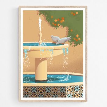 Affiche Fontaine Marocaine aux Carreaux de Zellige et Pigeons 1