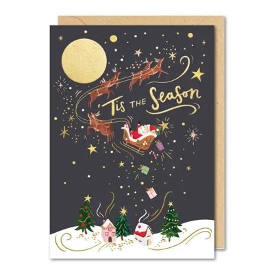 Weihnachtskarte mit Weihnachtsmannschlitten