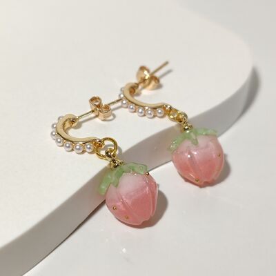 Orecchini bocciolo di rosa con borchia di perle | Orecchini in stile coreano
