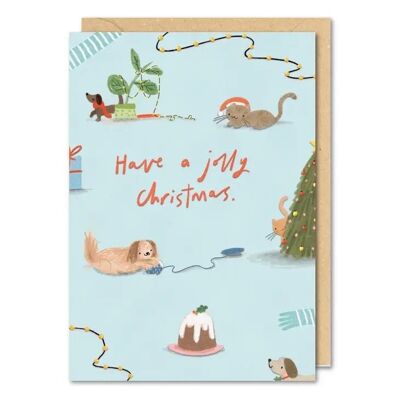 Cartolina di Natale di cani e gatti