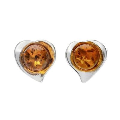 Jolis clous d'oreilles en forme de cœur en ambre