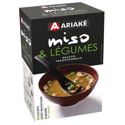 Ariaké Soupe miso légumes, 3 sachets de 12g (pour 3 x 200 ml de soupe)
