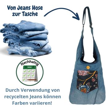 Sac en denim durable Sunsa. Sac bandoulière pouvant se porter des 2 côtés. sac hobo sac à bandoulière bohème 8