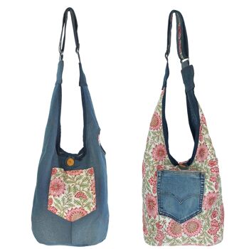 Sac en denim durable Sunsa. Sac bandoulière pouvant se porter des 2 côtés. sac hobo sac à bandoulière bohème 1