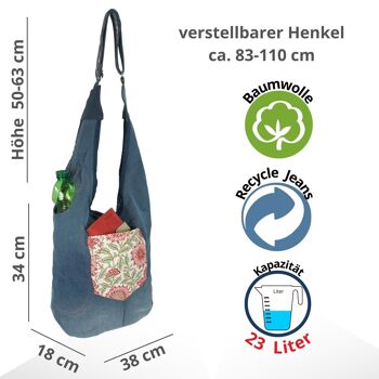 Sac en denim durable Sunsa. Sac bandoulière pouvant se porter des 2 côtés. sac hobo sac à bandoulière bohème 2