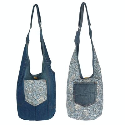 Sunsa sustainable denim bag. Shoulder bag that can be worn on 2 sides. hobo bag Boho cross body bag