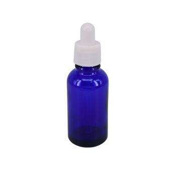 Bouteilles en verre bleu cobalt Nutley's 30 ml avec couvercles compte-gouttes blancs - 350 1