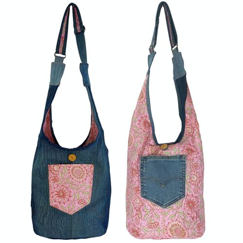 Sunsa nachhaltige Jeanstasche. 2 seitig tragbare Umhängetasche. Hobo Tasche. Boho Crossbody Bag