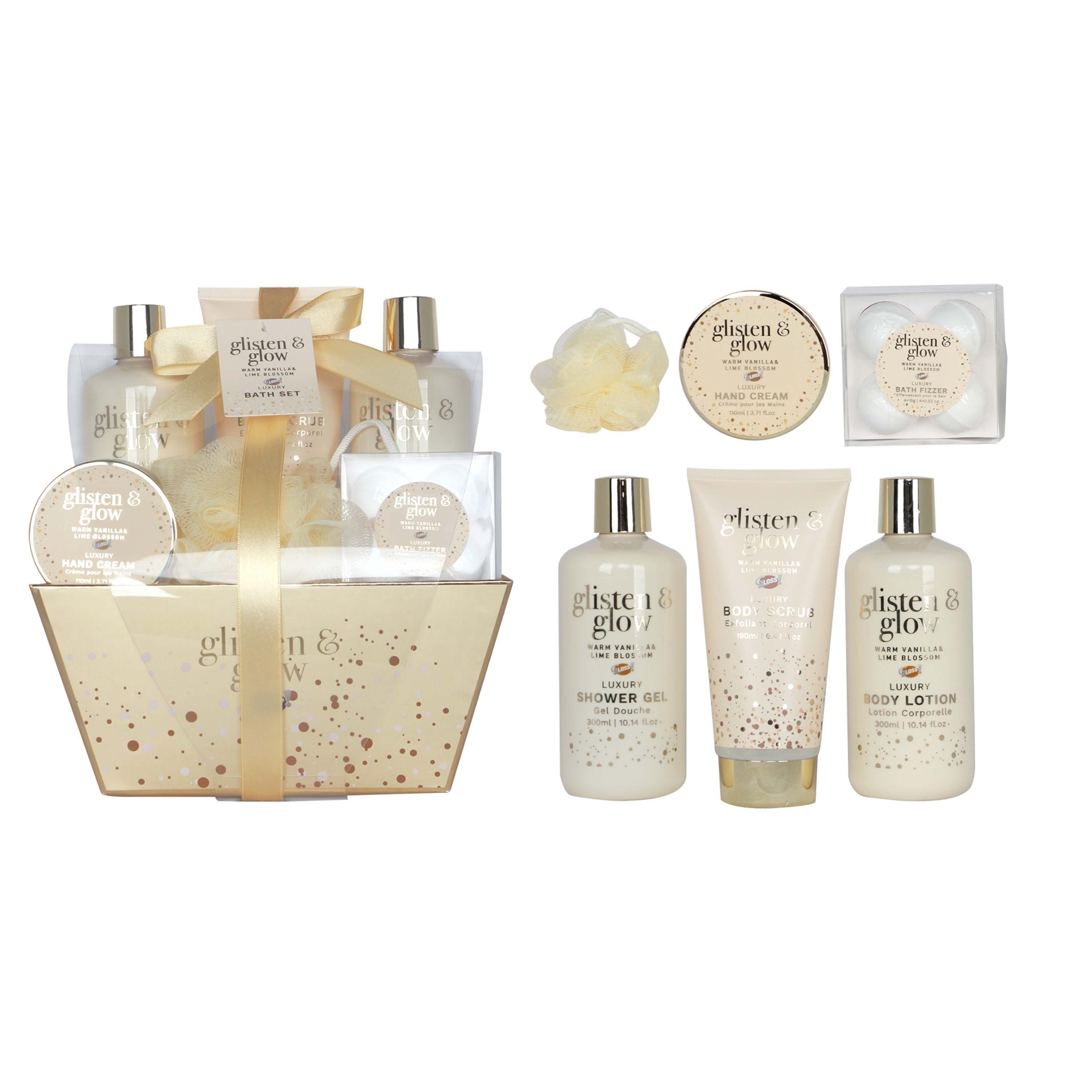 coffret de bain corbeille au parfum délicat vanille tilleul - 9pcs