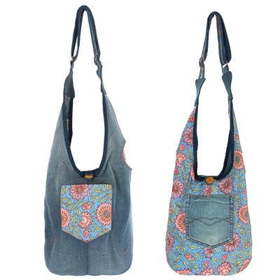 Bolso vaquero sostenible Sunsa. Bolso bandolera que se puede llevar por los 2 lados. bolsa de vagabundo Bolso bandolera boho