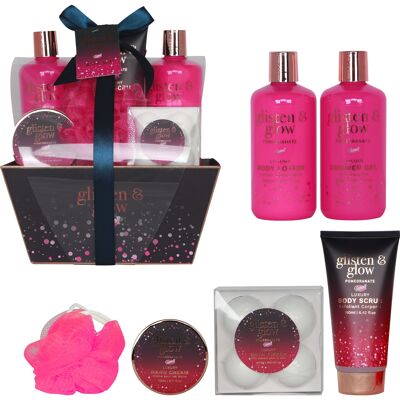 Pink bath set with fruity pomegranate scent - 9pcs