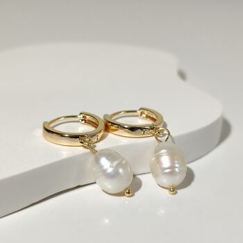 Boucles d'oreilles créoles grandes perles | boucles d'oreilles créoles plaquées or 18 carats 2