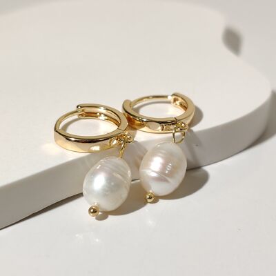 Large Pearl Hoop Earrings | 18k gold plated hoop earrings