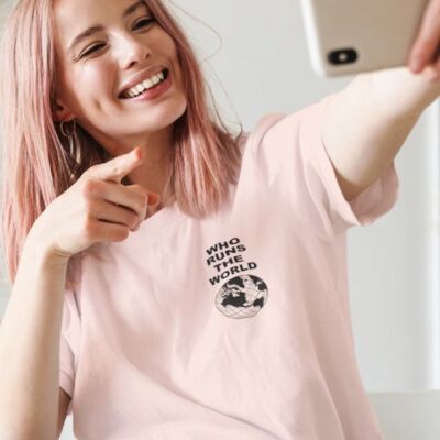 Who Runs The World Soft Pink Cotton T Shirt