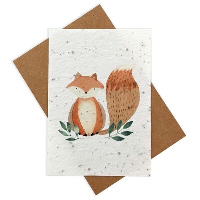 Children's watercolor plantable card - The mischievous fox