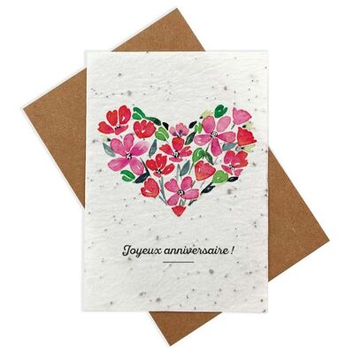 Tarjeta Plantable Cumpleaños Acuarela - Flores Corazón