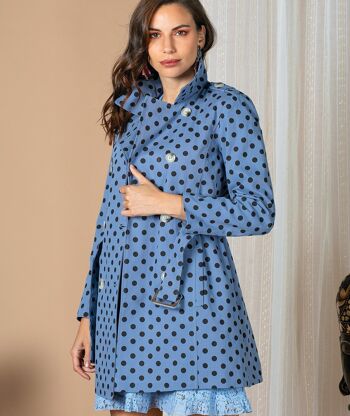 TRENCH COTON BLEU IMPRIMÉ POIS 1