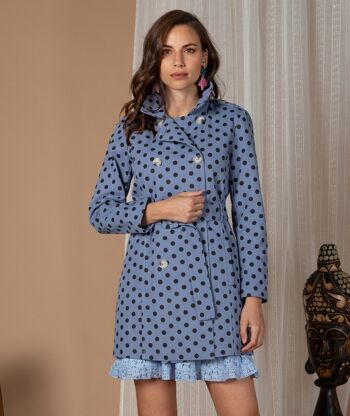 TRENCH COTON BLEU IMPRIMÉ POIS 2