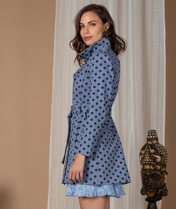 TRENCH COTON BLEU IMPRIMÉ POIS 3