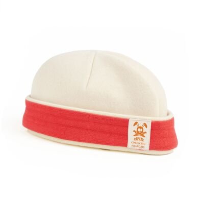 Gorro Recién Nacido Algodón Orgánico Blanco y Fresa