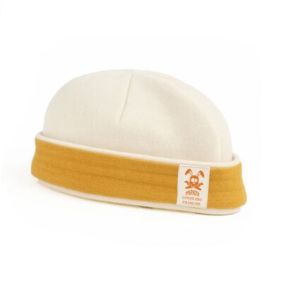 Gorro Recién Nacido Algodón Orgánico Blanco y Miel