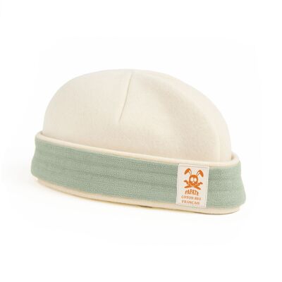 Gorro recién nacido algodón orgánico blanco y verde